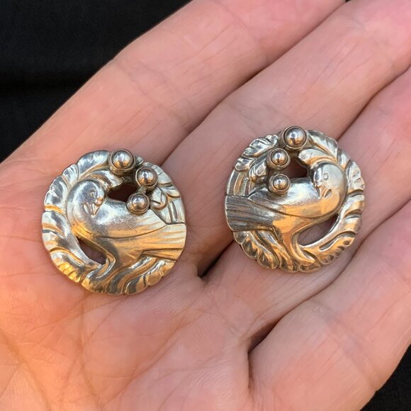 Georg Jensen Denmark Midnight Blossom No 66 Dove Sterling Silver Vtg Earrings - Picture 8 of 11